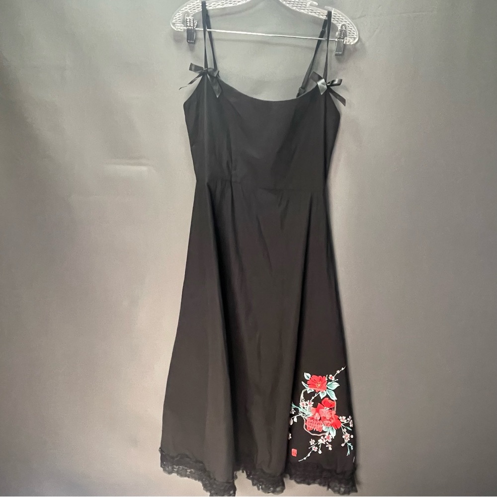 Lucky 13 floral skull lace trim black dress with bow details rockabilly core